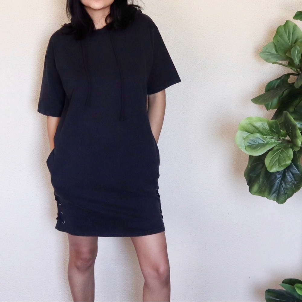 Hooded Casual Black Dress